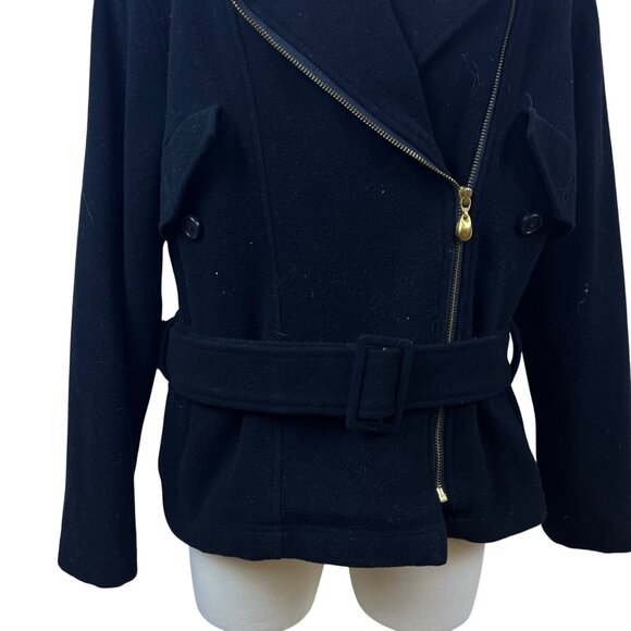 Classiques For Nordstrom Womens Black Wool Nylon Moto Jacket Belted Size M - Picture 5 of 7